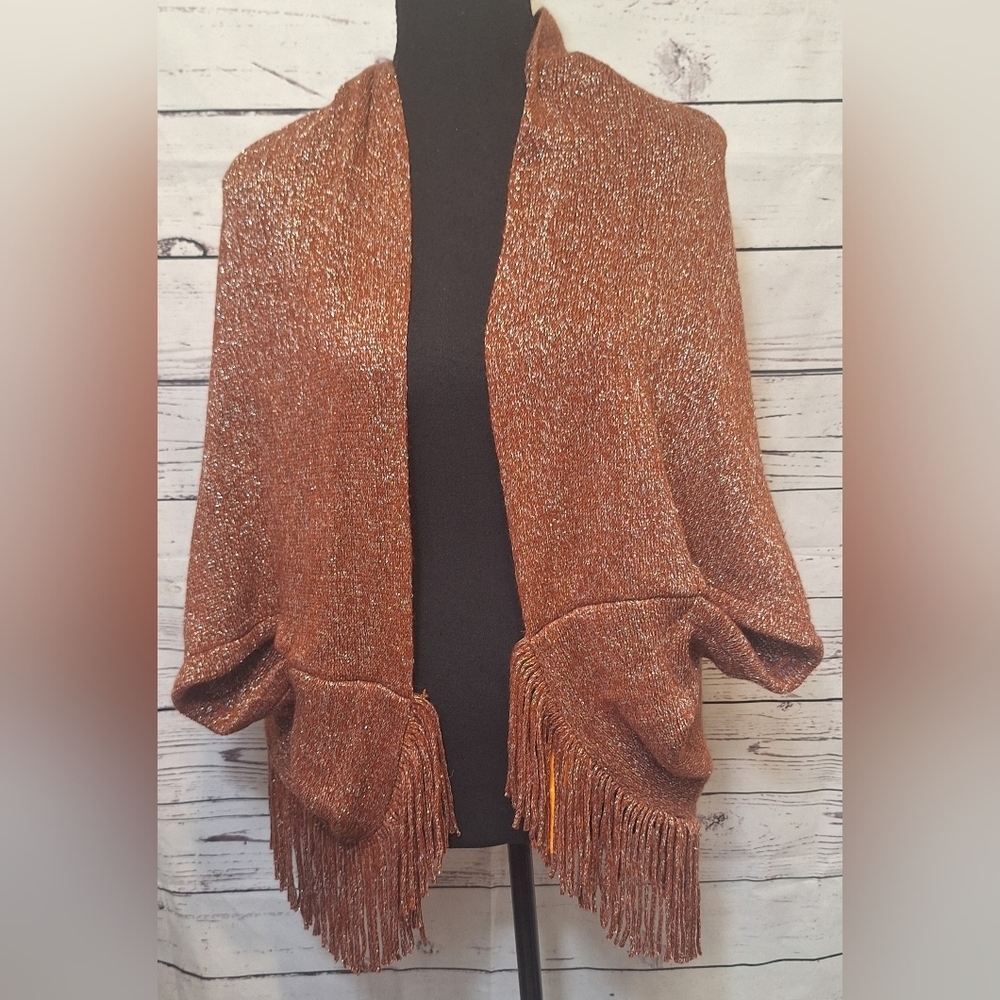 NWT LOF glittery fringed shrug one size